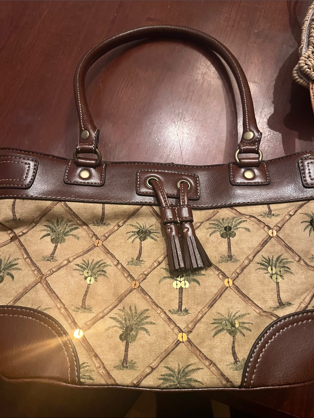 croft & barrow Brown Leather-Trim Palm Print Shoulder Bag